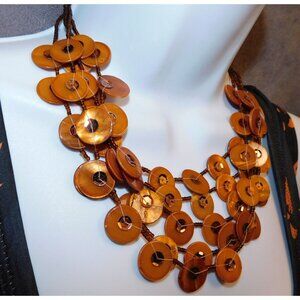 Vintage Bronze Tone Shell Disc Layered Necklace